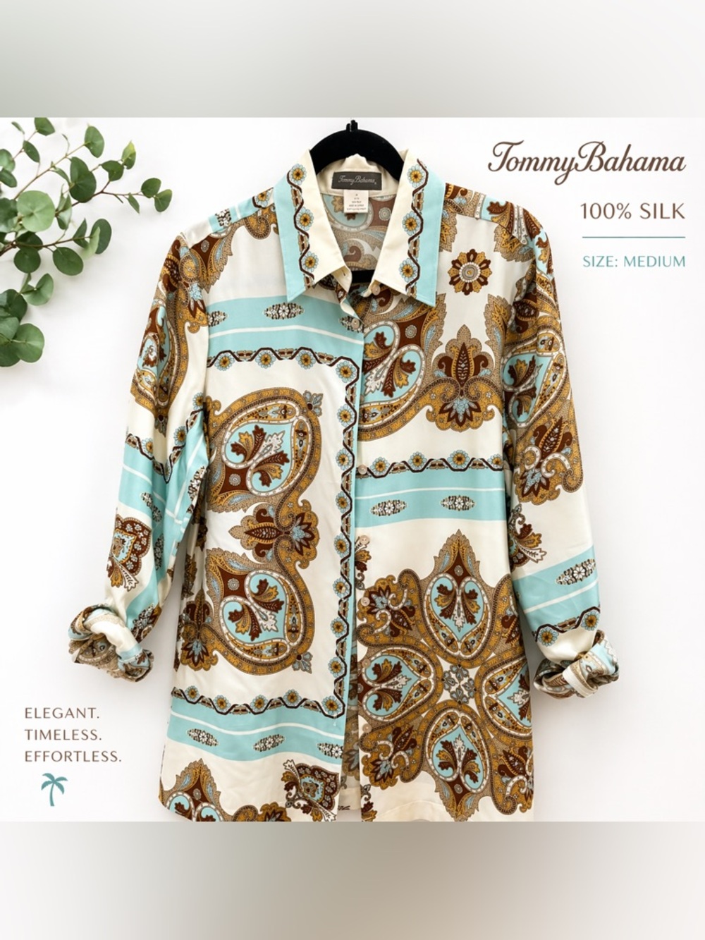 Tommy Bahama 100% Silk Paisley Button Down Blouse Size M | Luxury Print